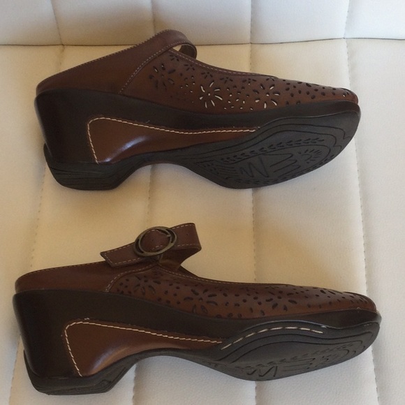 EUC Solesenseabilty 8M Brown Cognac Peep Toe Clog Shoe - Picture 12 of 16